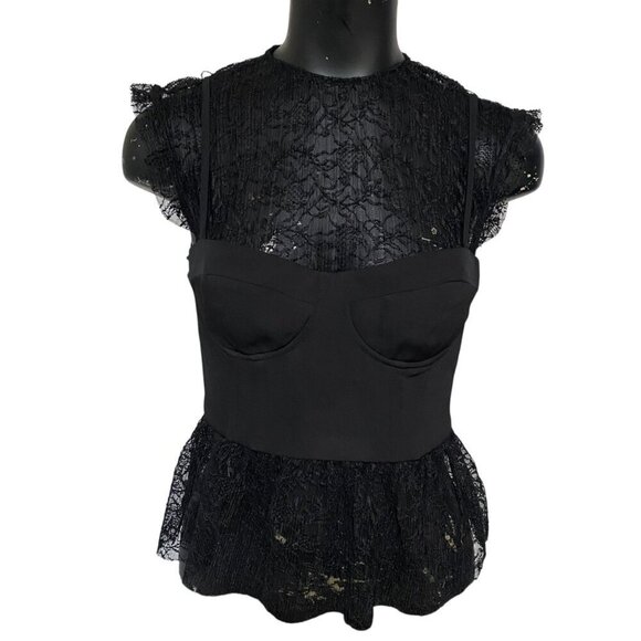 NEW Zara Lace Peplum Twofer Bustier in Black Size Small - Picture 2 of 7